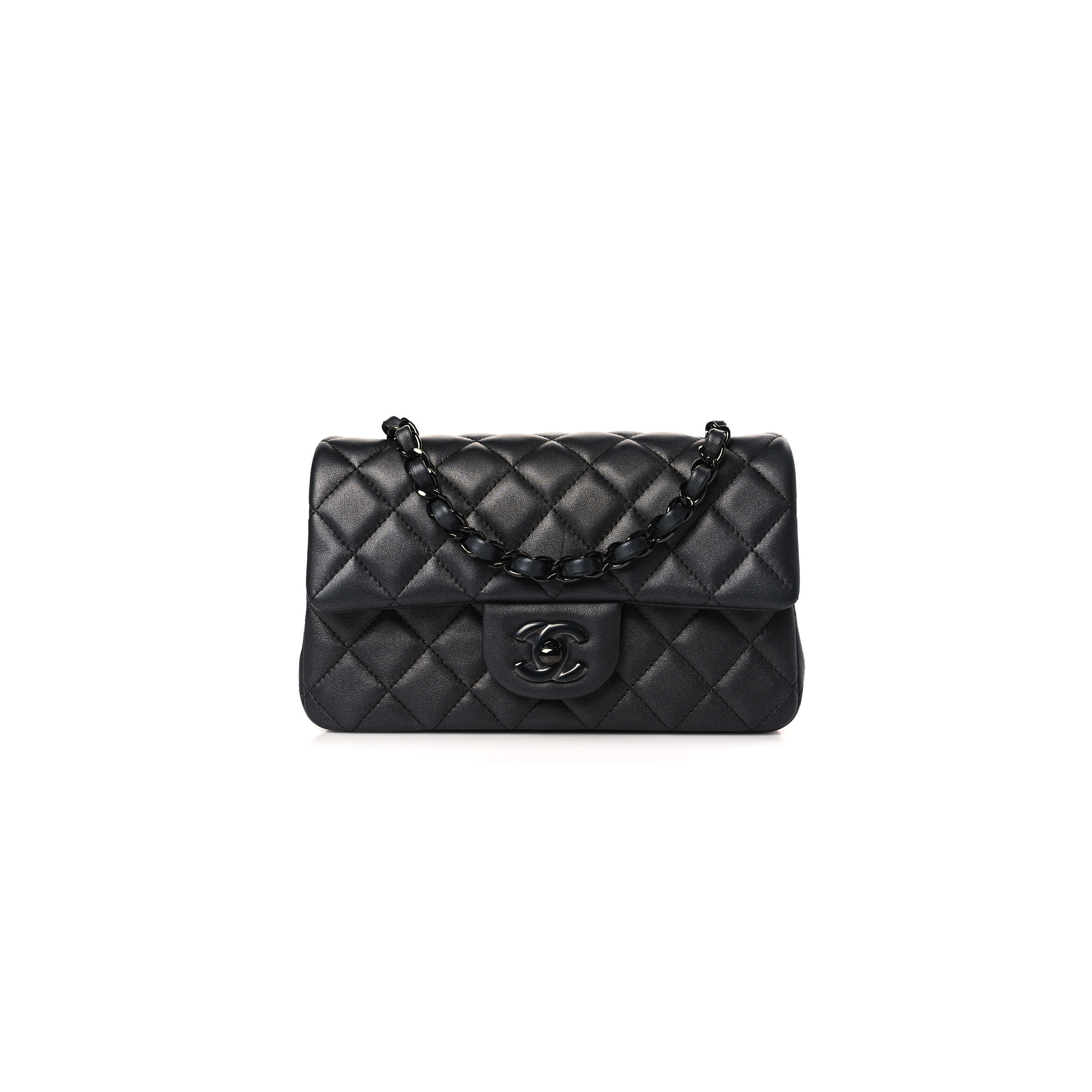 CHANEL LAMBSKIN QUILTED MINI RECTANGULAR FLAP SO BLACK 1312602 (20*12*6cm)